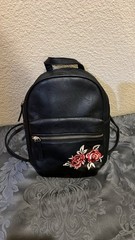 Mini Faux Leather Black Backpack With Floral Design