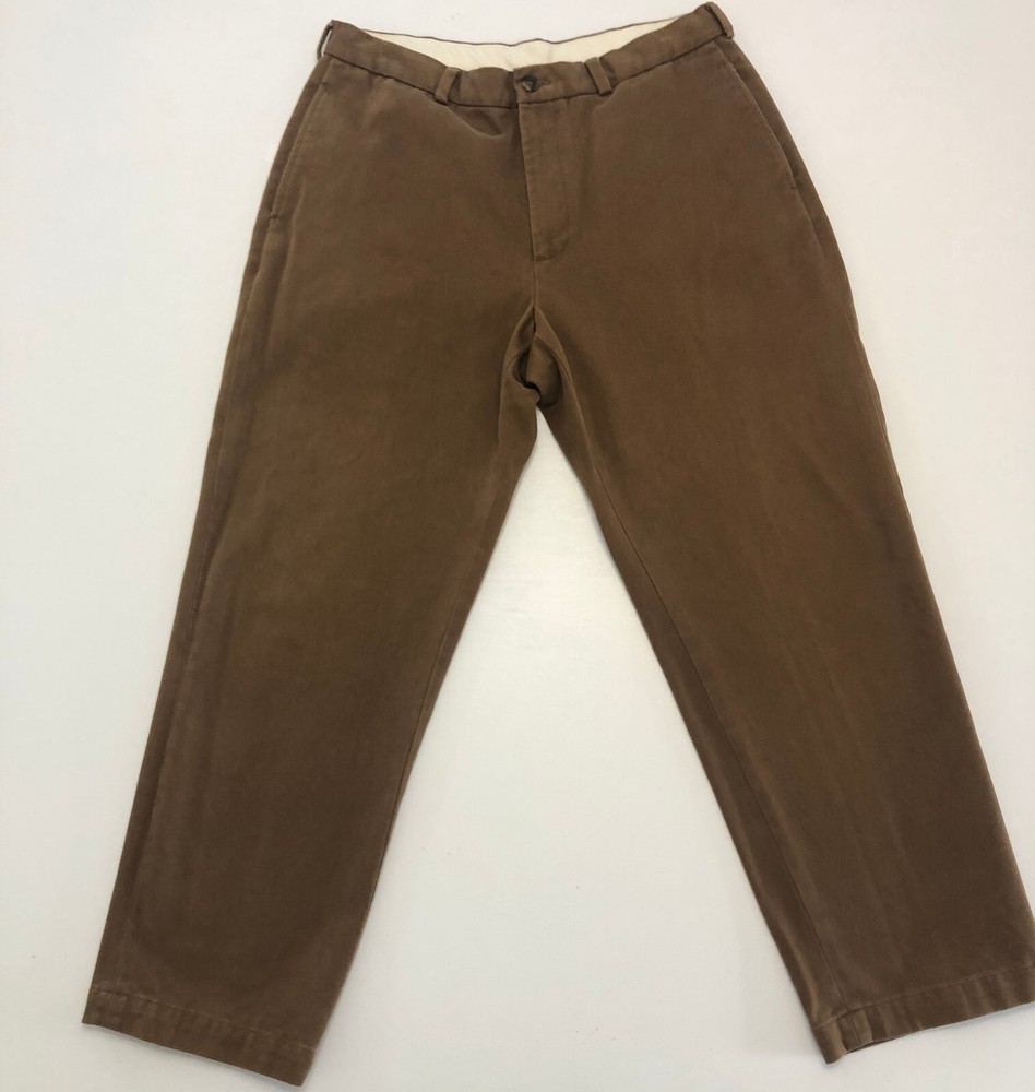 vtg Brooks Brothers 346 Pants 35×29.5 Brown 100% Soft Cotton Twill Hong Kong