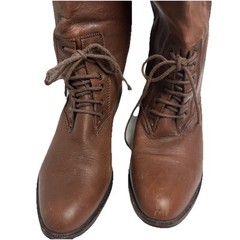 Argentinian Leather Knee Boots Brown Pull On Decorative LaceUp Size 7M VTG