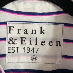 Frank & Eileen Barry Button Up Women Medium White Striped Linen Coastal Casual
