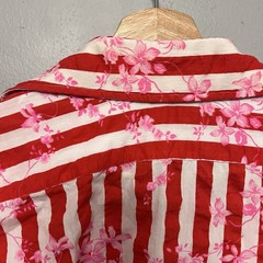 VTG Women’s Red & White Striped Blouse W/ Pink Floral Pattern Size 13/14