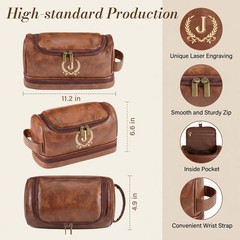 giftoria Father’s Day Travel Toiletry Bag for Men, Leather S, Brown