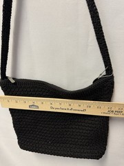 The Sak Black Crochet Knit Shoulder Bag Zip Top Boho Hobo Purse Medium