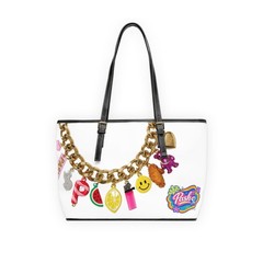 Charm Bracelet Print PU Leather Shoulder Bag | Cute Emoji Fruit Charms