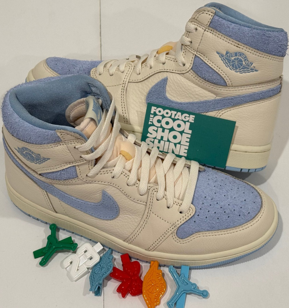 NIKE AIR JORDAN 1 RETRO HIGH OG PALE IVORY PSYCHIC BLUE LACE / HAIR CLIPS 9.5 8
