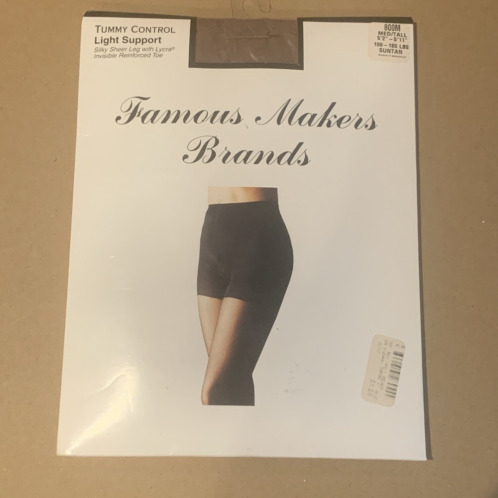 Famous Makers Brands Control Top Pantyhose Medium Tall Suntan Light Support