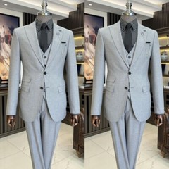 3Pcs Grey Men Suits Peak Lapel Formal Business Tuxedos Wedding Groom Prom Blazer