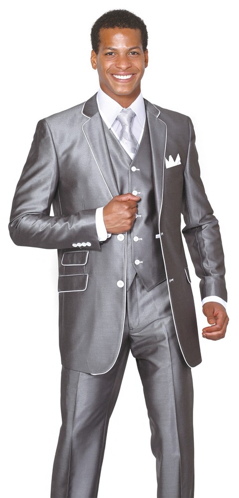 Men’s Slim suits Jack and Vest Flat front Pants 2 button and Center Vent 5702V 1