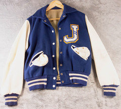 VTG Howe Varsity Letterman Jacket Size 36 Blue Wool Leather Slash Pockets READ