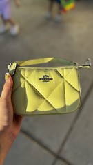 Coach Quilted Small Yellow/Green Shoulder Bag Detachable Strap with Silver