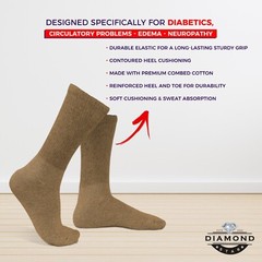 6Pairs Beige Diabetic Cotton Crew Socks Health Circulatory Size9-11 10-13 13-15