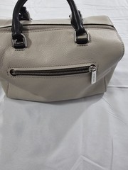 Michael Kors Kirby Large Leather Satchel feature Black Handles And Silver Logo
