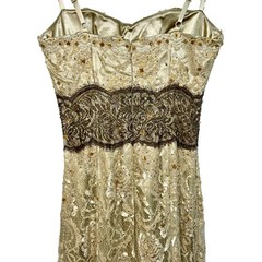 NWT Mandalay Champagne Gold Lace Beaded Sequin Long Mermaid Evening Gown Size 8