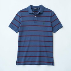 Ralph Lauren Custom Slim Fit Polo Shirt Blue Burgundy Striped Pony Logo