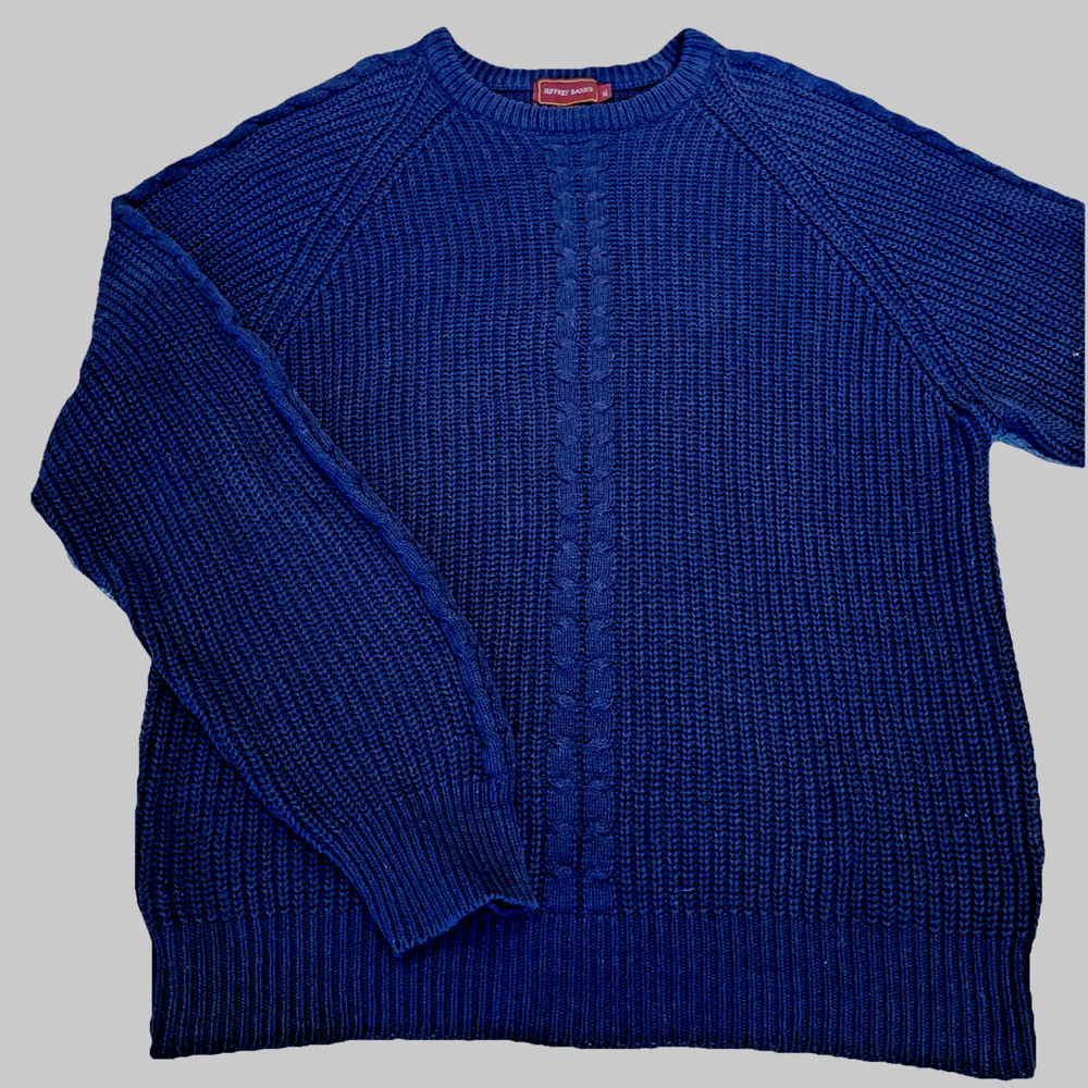Jeffrey Banks Crew Neck Sweater Men’s XL Ribbed Knit Linen Cotton Beach Preppy
