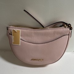 Michael Kors Pink Small Crescent Crossbody Zip Gold Logo Adjustable Strap