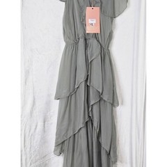 Scandal Italy Sapphire Sage Green Silk Blend Tiered Ruffle Midi Dress NWT Large