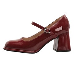 Women’s One-Strap Thick Heel Pumps, Round Toe, Large Sizes, High Heels