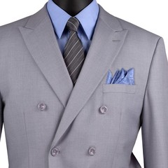 VINCI Men’s Light Gray Double-Breasted Suit w/ Adjustable Waist, Reg-Fit – NEW
