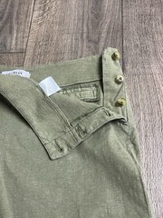 Lila Ryan Linen Blend High Waisted Shorts Size 6 Olive Green Side Button