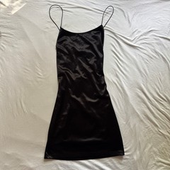 Y2K 90s Black Feminine Strappy Backless Satin Slip Mini Dress Size 4 Whimsigoth