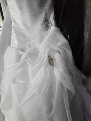 White Sweetheart Strapless Ball Gown Wedding Dress, Beaded Ruching Ruffles