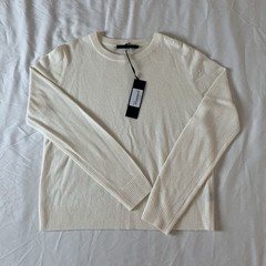 Jenni Kayne Ivory Cotton Cashmere Crewneck Ribbed Knit Pullover Sweater L