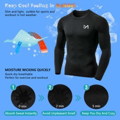 Mens Compression Shirt Thermal Base-Layer Sports Top Long-Sleeve Gym Cool Dry