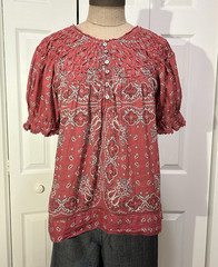 Sundance Women’s Red Paisley Button Front Ruffle Cotton Peasant Blouse, M