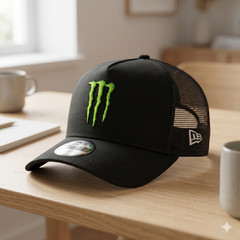 Monster Energy Logo Embroidered Hat – Black Trucker Mesh Cap – Direct Embro