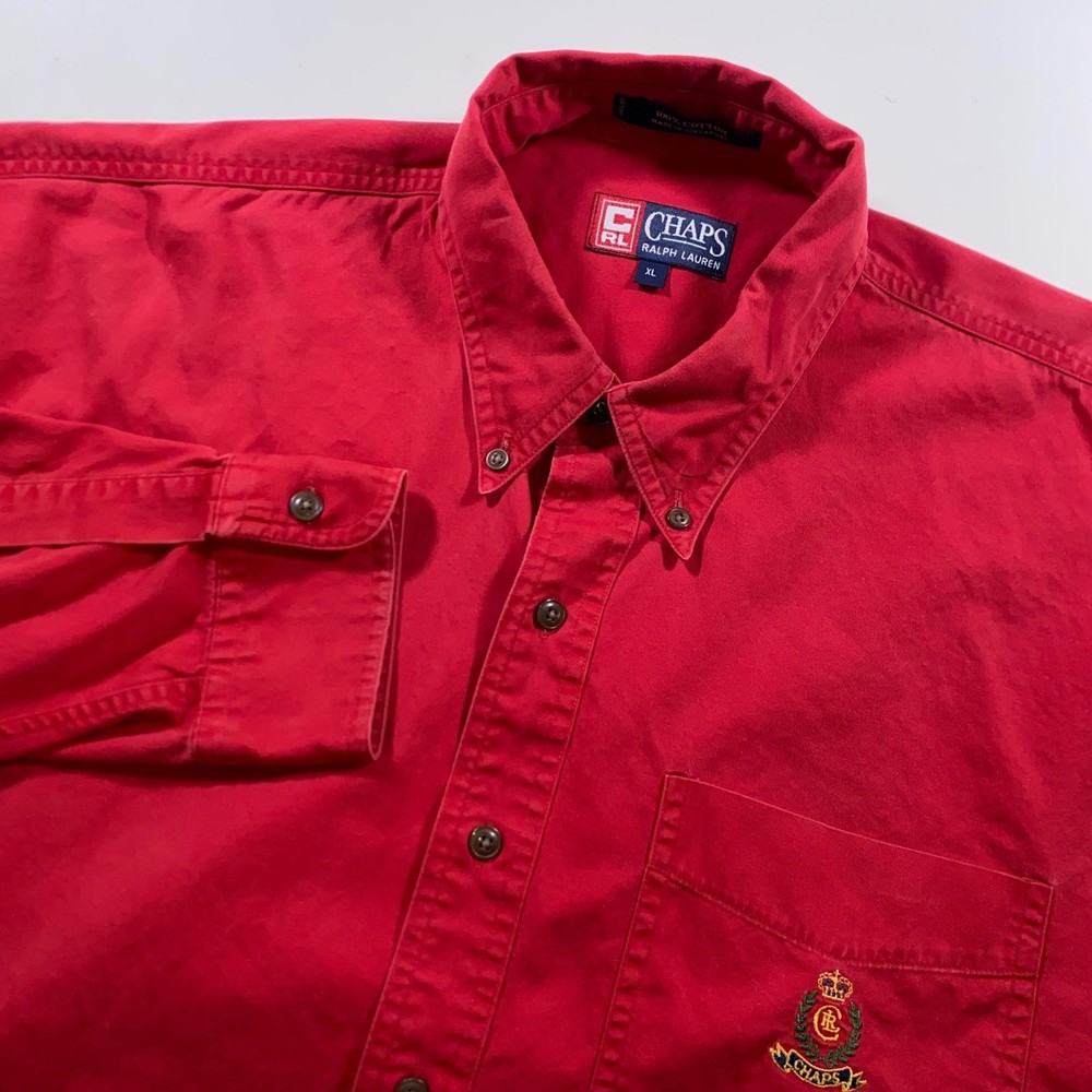Chaps Ralph Lauren Mens XL Red Cotton Button Down Long Sleeve Crest Logo Shirt