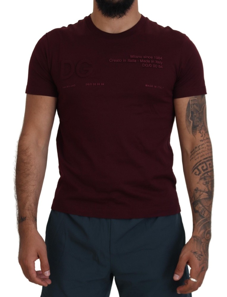DOLCE & GABBANA T-Shirt Maroon Printed Short Sleeves Men Top IT42/US32/XXS $750
