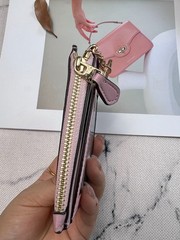 COACH CW870 Mini Skinny Id Case In Signature Canvas Card Pink Wallet With Box