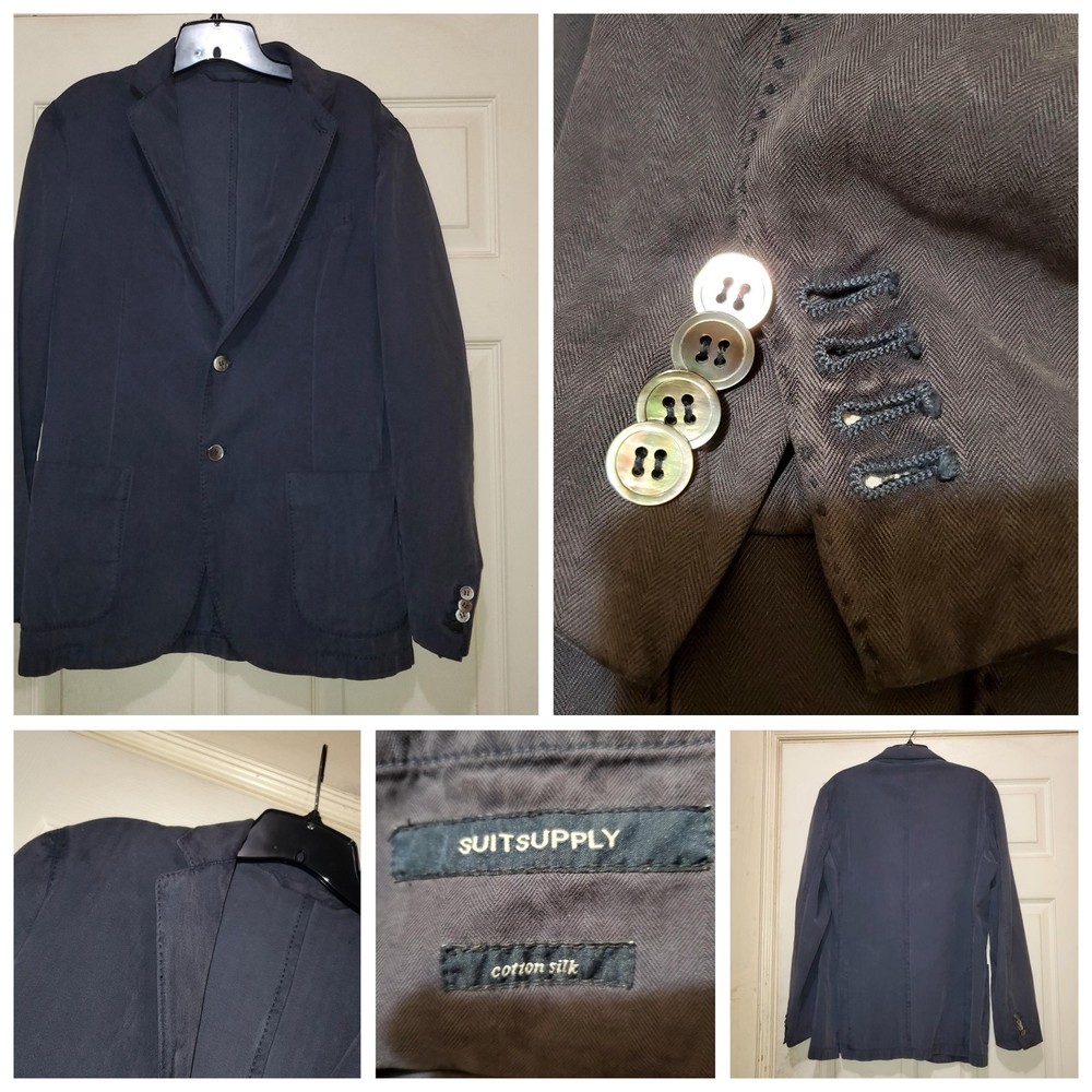 Suitsupply Blazer Mens 38R Blue Silk Cotton Herringbone Sport Coat Working Cuffs