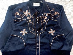 SCULLY Vintage Diamond Pearl Snap Embroidered Western Shirt L Star Scrolls EUC