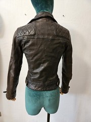 ALLSAINTS Conroy Leather Biker Jacket Size 4 Uk O Us 32 Eur Xxs Brown with signs