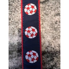 Leather Man Ltd Soccer Motif Belt Mens 30 Navy Blue Surcingle Brass Preppy USA