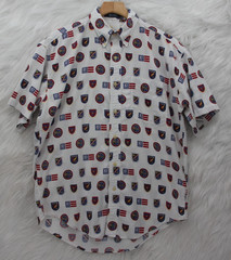 Vintage CHAPS Ralph Lauren Polo Shirt Men M/L All Over Crest Flag 90s Y2K Preppy