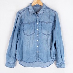 Sundance Womens Western Snap Shirt Blue Tencel Chambray Light Wash Cowgirl
