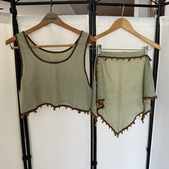 Vintage Vintage Artisanat Peru Gingham Crop Top & Wrap Skirt Boho Two Piece Set