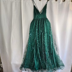 Celestial Green Sequin Star Constellation Whimsigoth Maxi Dress Fairycore Gown