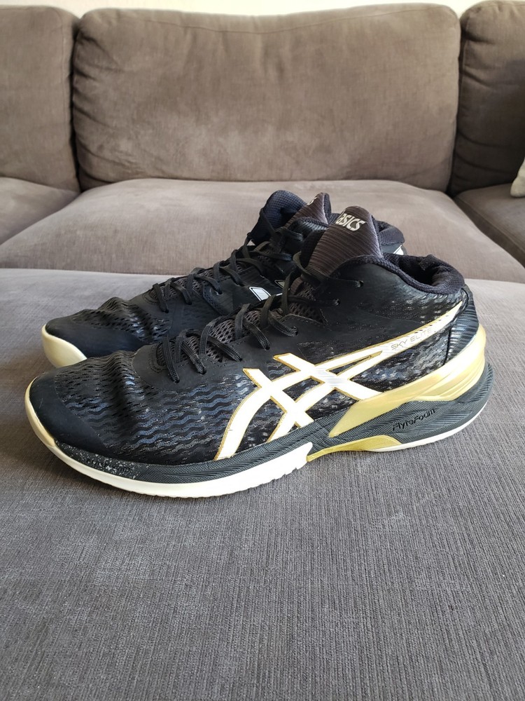 Size 13 – Asics Men’s Sky Elite FF Black Gold Volleyball Shoes Mid Top READ DESC