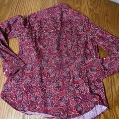 CHAPS Shirt Sz Large Red Floral Paisley No Iron 100% Cotton Long Sleeve Blouse
