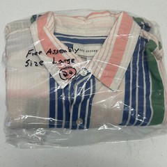Free Assembly Shirt Size L Striped Print Button Down Short Sleeve NWT