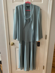 Gorgeous Virgo Sage Size 14 2-Pc Chiffon Outfit Set Cowl Neck Top Skirt Beaded