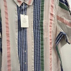 Free Assembly Shirt Size L Striped Print Button Down Short Sleeve NWT