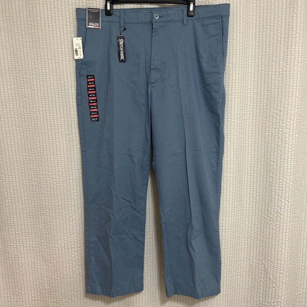 Roundtree & Yorke Men 40X29 Classic Fit Flat Front Pants Stretch Fabric Blue NWT