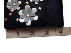 NWT Tahari Magnetic Clutch Purse Black Faux Leather Blue Silver Studded Flowers