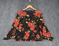 VTG Whimsigoth Romantic Goth Orange & Brown Floral Top Bell Sleeves Women’s M