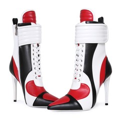Womens Color Block Patchwork Ankle Boots High Heel Lace Leather Shoes Multi Tone